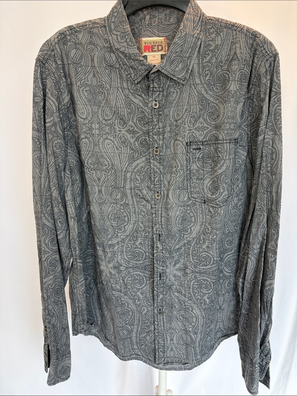 Vintage Grey Paisley Button-Down Shirt by Vintage RED